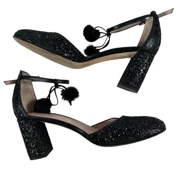 Kate Spade Abigail Glitter Pumps Pom Pom Block Heel Party Shoe Wmn Sz 6.5 - Picture 6 of 16